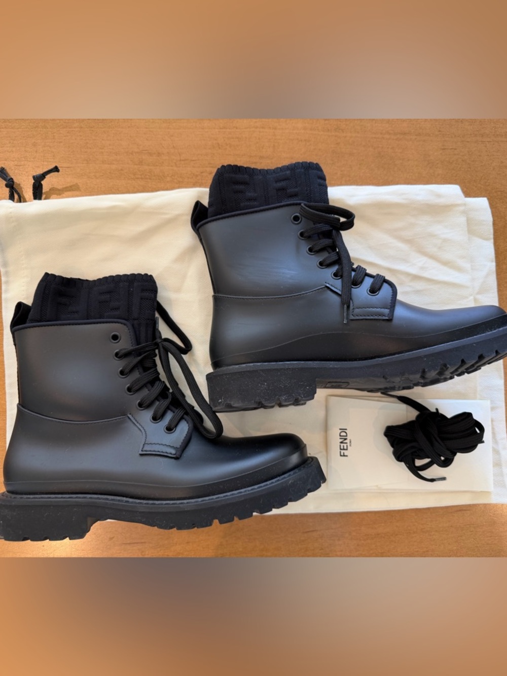 Black Fendi Rockoko Combat Boots